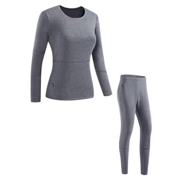 Imagem de Conjunto de roupas íntimas térmicas masculinas femininas aquecimento de 28 zonas de inverno, camada de base quente sem costura para clima frio, cinza feminino, 2GG