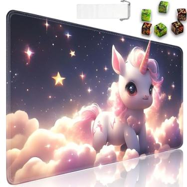 Imagem de Para MTG Playmat + bolsa de viagem com cordão + 6 contadores de dados, para tapetes de jogo de cartas colecionáveis de mesa ou mouse pad grande, borracha antiderrapante 61 x 35,5 cm, Colt feminino em