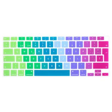 Imagem de HRH Capa de silicone para teclado ESP em espanhol para MacBook Air 13 polegadas 2020 com Touch ID (MÓDLO A2179 e A2337 M1 Chip, layout dos EUA) Protetor de acessórios de teclado - arco-íris