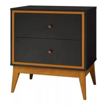 Imagem de Mesa De Cabeceira Quarto Lucca Retro Pés Madeira Maciça EDN, Preto/Ced