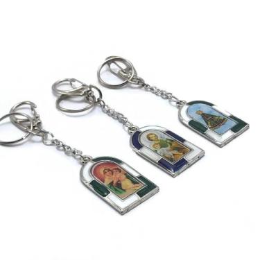 Imagem de Kit 3 Chaveiros de Níquel Vitral de Santos Católicos Sortidos - FORNEC