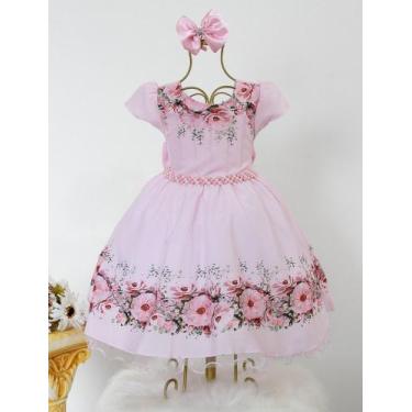 Imagem de Vestido Infantil Floral Rosa Luxo E Tiara - pingo de gente, 16