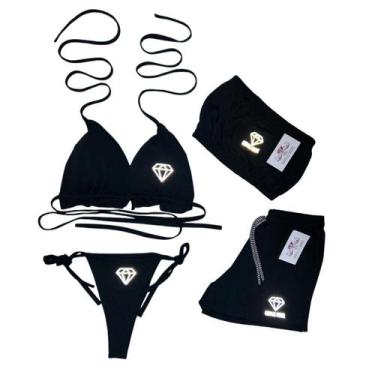 Imagem de Conjunto Biquíni Com Bojo Cortininha Gringas Model, Preto, Único 36-42