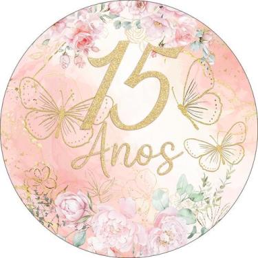 Imagem de Painel De Festa Redondo 1,50x1,50 - Borboletas e Flores 15 Anos 341 - 