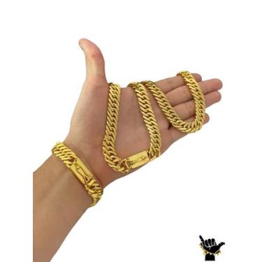 Imagem de Corrente Grumet 13mm + Pulseira - Banhado a Ouro - ToJoia18k