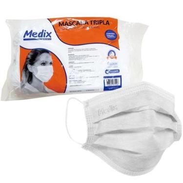 Imagem de Mascara Tripla Descartável Branca Elástico Medix, BRANCA