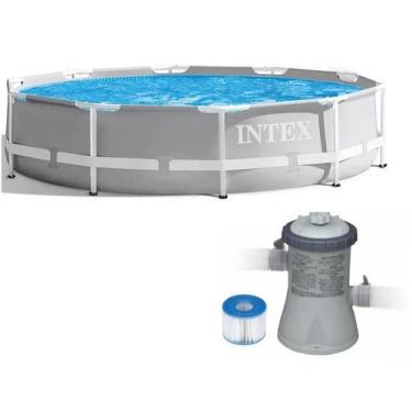 Imagem de Piscina Intex 5000 litros estrutural PRISM Cinza com Bomba Filtro 110v