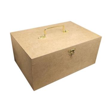 Imagem de Caixa Retangular DobradiÇA, Fecho E AlÇA 30x20x13 Mdf Madeira - ATACAD