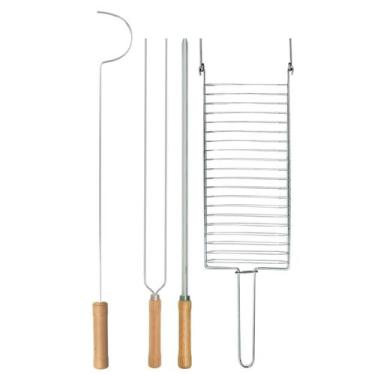 Imagem de Kit Preparo Churrasco 4pcs Churrasqueira Espetos 55cm Simples e Duplo 