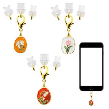 Imagem de MAGNEECH Porta de carregamento plugue antipoeira, pingente de sinalização floral para iPhone capa contra poeira + tipo/USB C + micro USB, a maioria dos telefones celulares são universais (pacote com