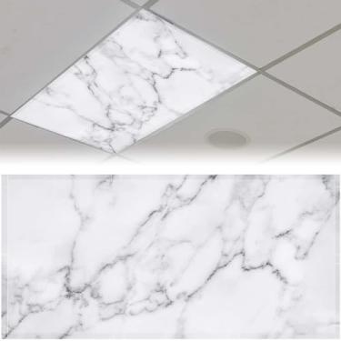 Imagem de Patelai Capas de luz fluorescente de 1,2 m x 7,8 m para luzes de teto, capas de luz magnética com 10 ímãs filtros de luz fluorescente para sala de aula, casa, escritório, decoração de lâmpada pendente (mármore)