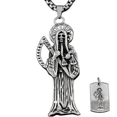 Imagem de vogueteen Colar masculino com pingente de caveira Santa Morte Santa Muerte de aço inoxidável