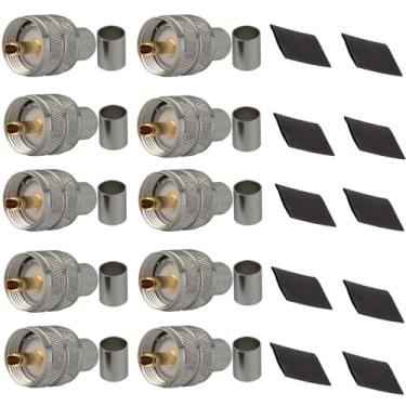 Imagem de Conector UHF PL259 PL-259 crimpagem macho para cabo LMR400 RG8 9913 compatível com rádio amador (UHF macho lmr400 pacote 10)