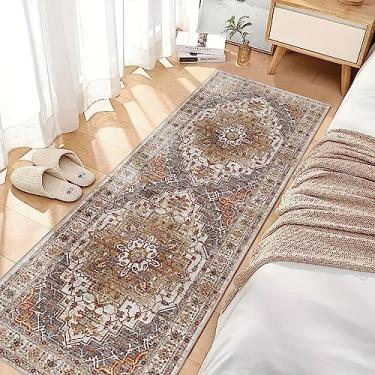 Imagem de Madane Tapete Boho Corredor Corredor - Tapete 2x5 Tapete Lavável Runner Tapetes Antiderrapantes de Cozinha de Pilha Baixa, Tapete de Lavanderia, Tapete Persa para Entrada Quarto Sala de Estar (5'x5', Açafrão/Cinza)
