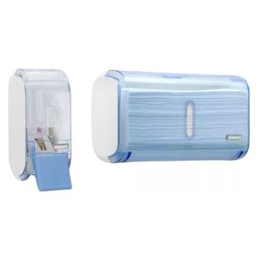 Imagem de Saboneteira Para Sabonete Liquido E Toalheiro Azul Dispenser Porta Papel Toalhas Interfolhado De Banheiro