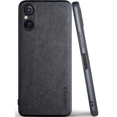 Imagem de AIORIA Capa de couro premium para Sony Xperia 5 V design retrô capa protetora completa para Sony Xperia 5 V 5G (preto)