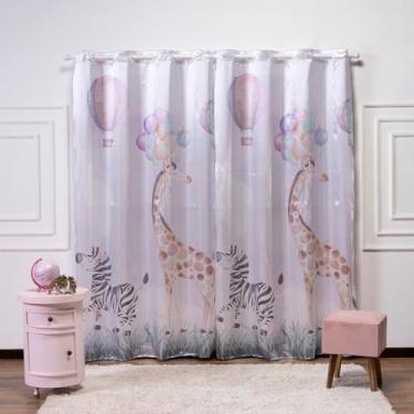 Imagem de Cortina Infantil 3,00x2,20 Estampada Tecido Cetim (Zebra e Girafa)