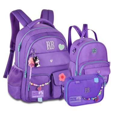 Imagem de Kit Mochila Rebecca Bonbon Color Pop Miçangas + Lancheira e Estojo Roxo