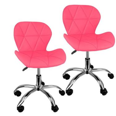 Imagem de Kit 2 Cadeiras Slim Office Estofada Base Giratória Cromada - Lianto De