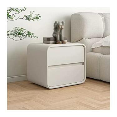 Imagem de Mesa de cabeceira moderna com acabamento de couro de microfibra, mesa de cabeceira de 2 gavetas, cômoda de madeira branca, mesa lateral de sofá para quarto, sala de estar, corredor, cabeceira