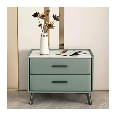 Imagem de Mesa de cabeceira verde moderna mesa de cabeceira de couro artificial laqueada de ardósia retangular de madeira armário de cabeceira quarto armário de cabeceira 2 gavetas armazenamento final mesa