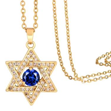 Imagem de Lagava Colar Estrela de Davi: Colar pequeno com pingente de pedra do mês de nascimento | Colar de estrela judaica de seis pontas com pedra do mês de nascimento, joia minúscula de ouro 14K para