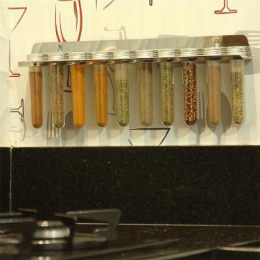 Imagem de Suporte Porta Temperos Inox com 10 Tubetes Pet de Parede - Maxx Diamon