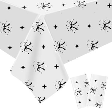 Imagem de YTHETM 2 peças de decoração de festa de aniversário laço preto toalha de mesa decoração de arco descartável impermeável capa de mesa de plástico para meninas mulheres aniversário chá de bebê artigos