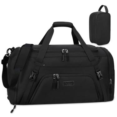 Imagem de Bolsa esportiva de ginástica para mulheres e homens, bolsas esportivas à prova d'água, bolsas de viagem com compartimento para sapatos, bolso molhado, bolsa grande para o fim de semana com bolsa de higiene pessoal, Preto, 40L