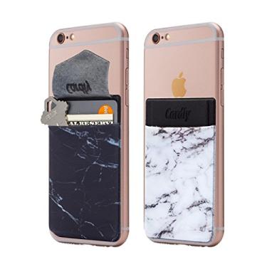 Imagem de (dois) Suporte para cartão de celular de mármore seguro para iPhone, Android e todos os smartphones (preto e branco)