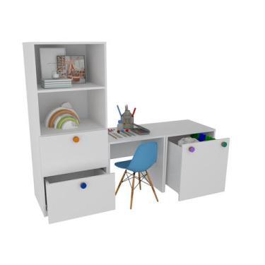 Imagem de Armário Montessoriano Gaveteiro + Mesa + Baú Rubi 100% Mdf + Eiffel Az