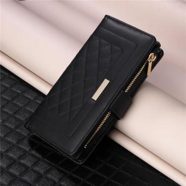 Imagem de HJZSZX Para Samsung A25 (4G 5G) Crossbody Couro Zíper Carteira Cartão Telefone Capa Cordão Capa (Para Samsung A25 (4G 5G)/preto)