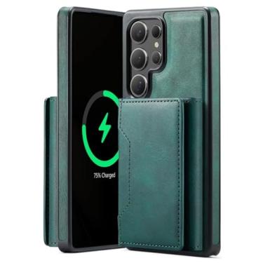 Imagem de HJZSZX Capa de couro tipo carteira para carregamento sem fio magnético Samsung S23 Ultra (para Samsung S23 Ultra/verde)