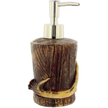 Imagem de The Bridge Collection Dispensador de sabonete e loção com tema Antler - Acessório de banheiro com tema de chalé e cabine - Bomba de bancada de madeira sintética rústica recarregável