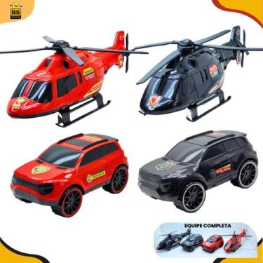 Imagem de Comboio 04 Veiculos Miniatura Helicoptero Resgate Policia Carrinho Via
