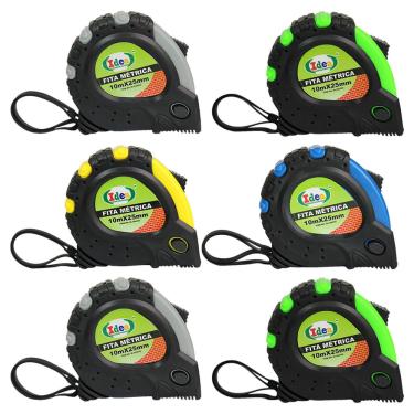 Imagem de Kit Trena Métrica 10 Metros Fita 25mm Com Trava 6 Unidades