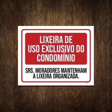 Imagem de Placa Lixeira Uso Exclusivo Condomínio Organizada 36X46