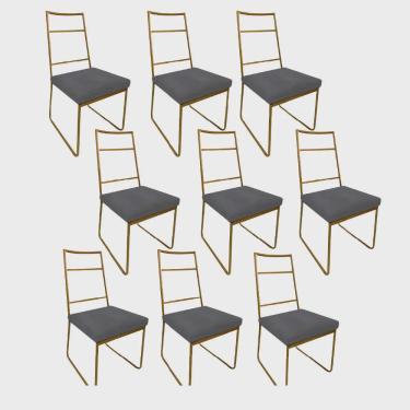 Imagem de Kit 09 Cadeiras Sala de Jantar Escritório Office Stark Industrial Ferro Dourado Sintético Cinza - Ahz Móveis