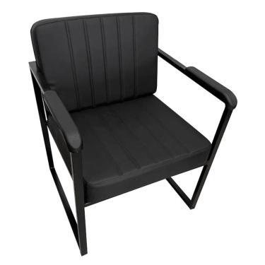 Imagem de Poltrona Decorativa Recepção Salão Clínica Base de Ferro Corino Preto