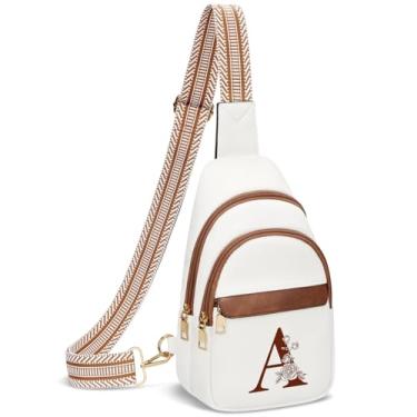 Imagem de CLOUDWINGS Bolsas tiracolo femininas de couro vegano, pochete feminina com letra inicial, Branco, A