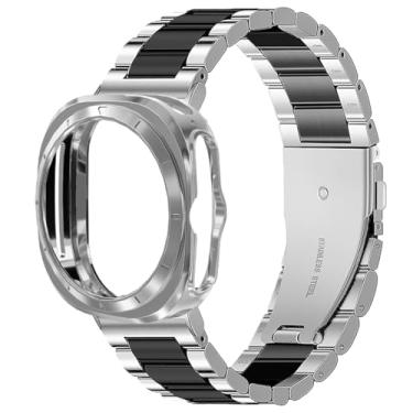 Imagem de VINIUSIKI Pulseira masculina de aço inoxidável LTE Ultra de 47 mm com proteção de TPU, pulseira de metal de 22 mm para Samsung Galaxy Watch 7 Ultra, prata, preto