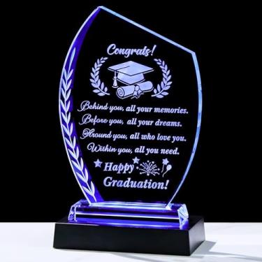 Imagem de Movdyka Presentes de formatura para mulheres e homens decoração de placa de cristal com base de luz colorida classe de 2025 presente de pós-graduação para ela faculdade ensino médio mestrado Phd