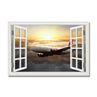 Imagem de Arte de parede em tela de janela aberta, impressão natural em tela, "Avião no céu 61.0 cm, decoração de parede de paisagem de janela, decoração de casa moderna. 40x60cm-15.7x23.6in sem moldura