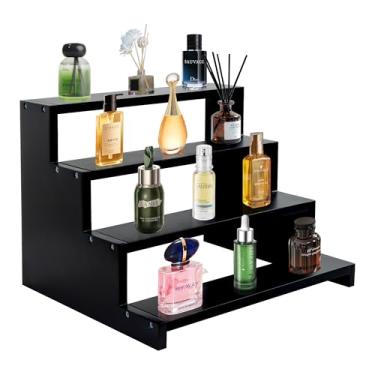 Imagem de Turesmith Organizador De Colônia Para Homens, Suporte Exposição Madeira Com 4 Níveis, À Prova D'Água E Antiderrapante, Prateleira Perfume, Fragrância, Maquiagem, Figuras, Cupcake, Sobremesa, Preta