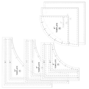 Imagem de Conjunto de 3 modelos de quilting Drunkards Path de 25,5 cm 20,5 cm e 15,6 cm, réguas grandes e modelos para padrões de corte com suprimentos de costura de 1/10.2 cm para artesanato DIY (transparente)