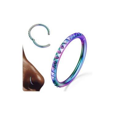 Imagem de BodyBonita Argolas de nariz - Aço cirúrgico 316L 20G Piercing de nariz Pirâmide Anéis de Septo Helix Conch Jewelry Rainbow 10 mm