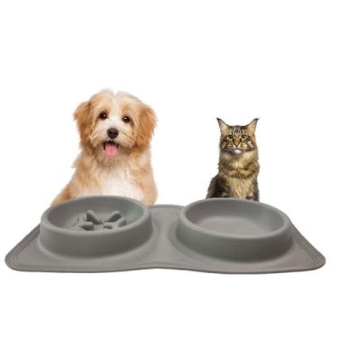 Imagem de Bebedouro Comedouro Silicone 2 Em 1 Cachorro Gato Pet Agua Comida Raça