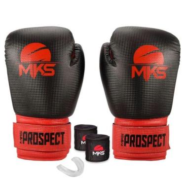 Imagem de Kit Luva Boxe Muay Thai Prospect Preto/Vermelho 10oz + Bandagem + Prot