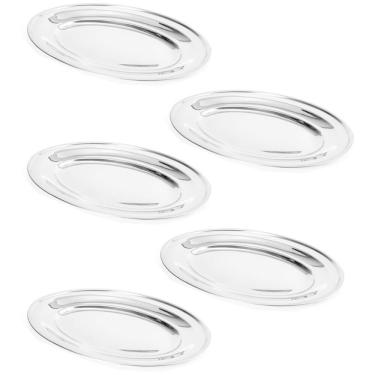 Imagem de Kit 5 Baixelas de Inox 25cm Rasa para Servir Bar Restaurante