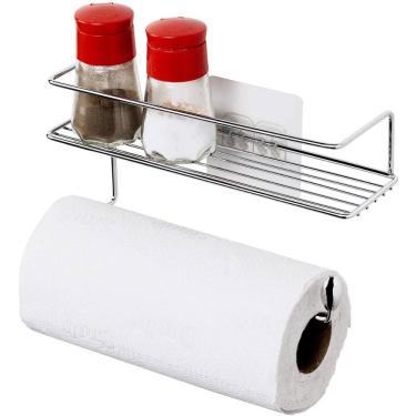 Imagem de Porta Papel Toalha e Suporte para Temperos de Parede Com Adesivo Condimentos Cromado Utimil